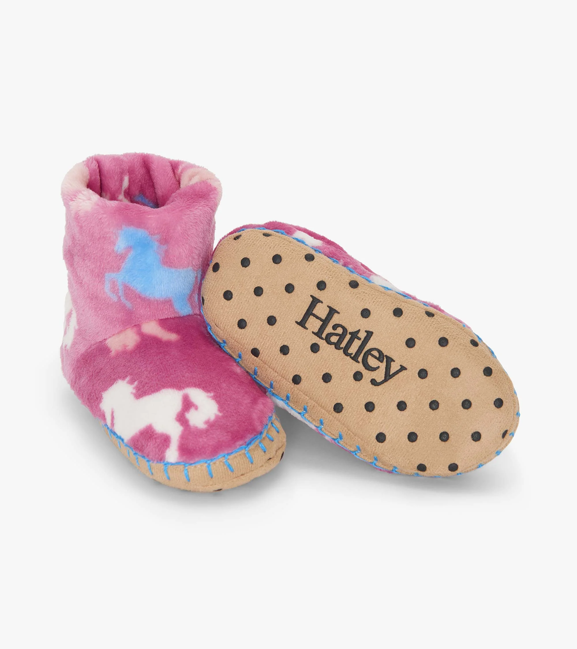 Girls Beautiful Horses Fuzzy Fleece Slippers - Image 3