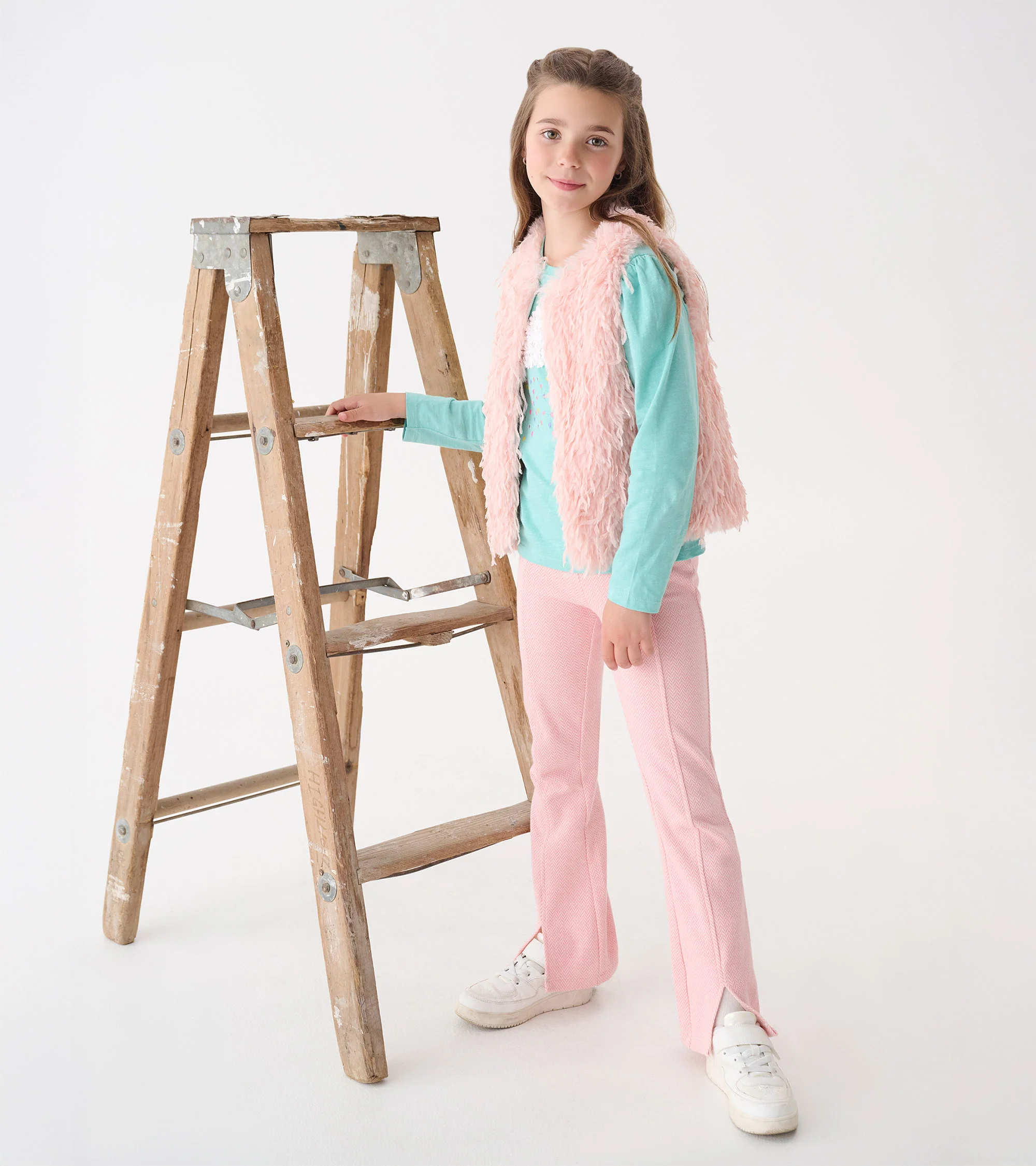 Girls Pale Pink Feather Faux Fur Vest - Image 3