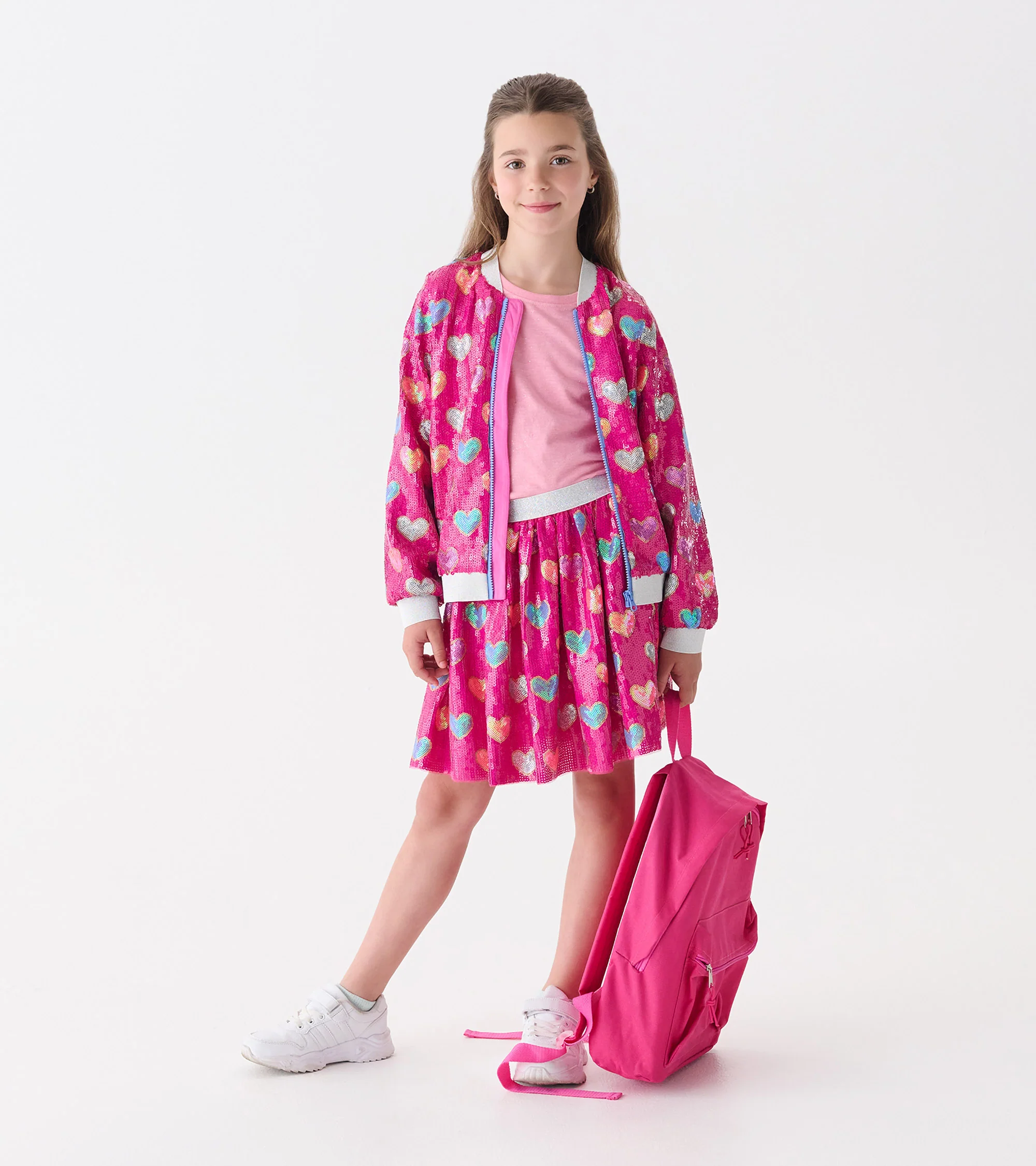 Girls Pink Busted Hearts Sequin Skirt - Image 5