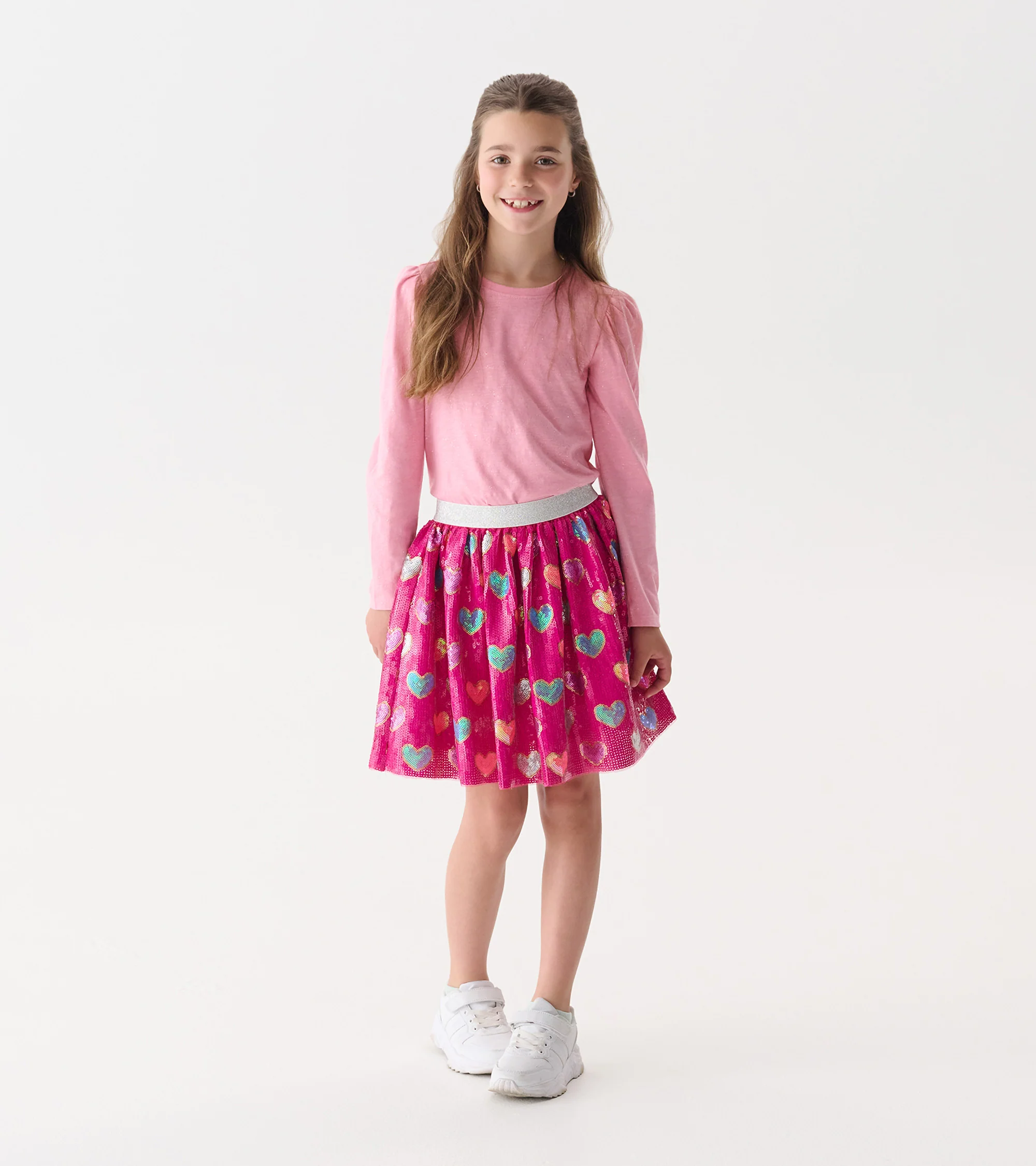 Girls Pink Busted Hearts Sequin Skirt - Image 6