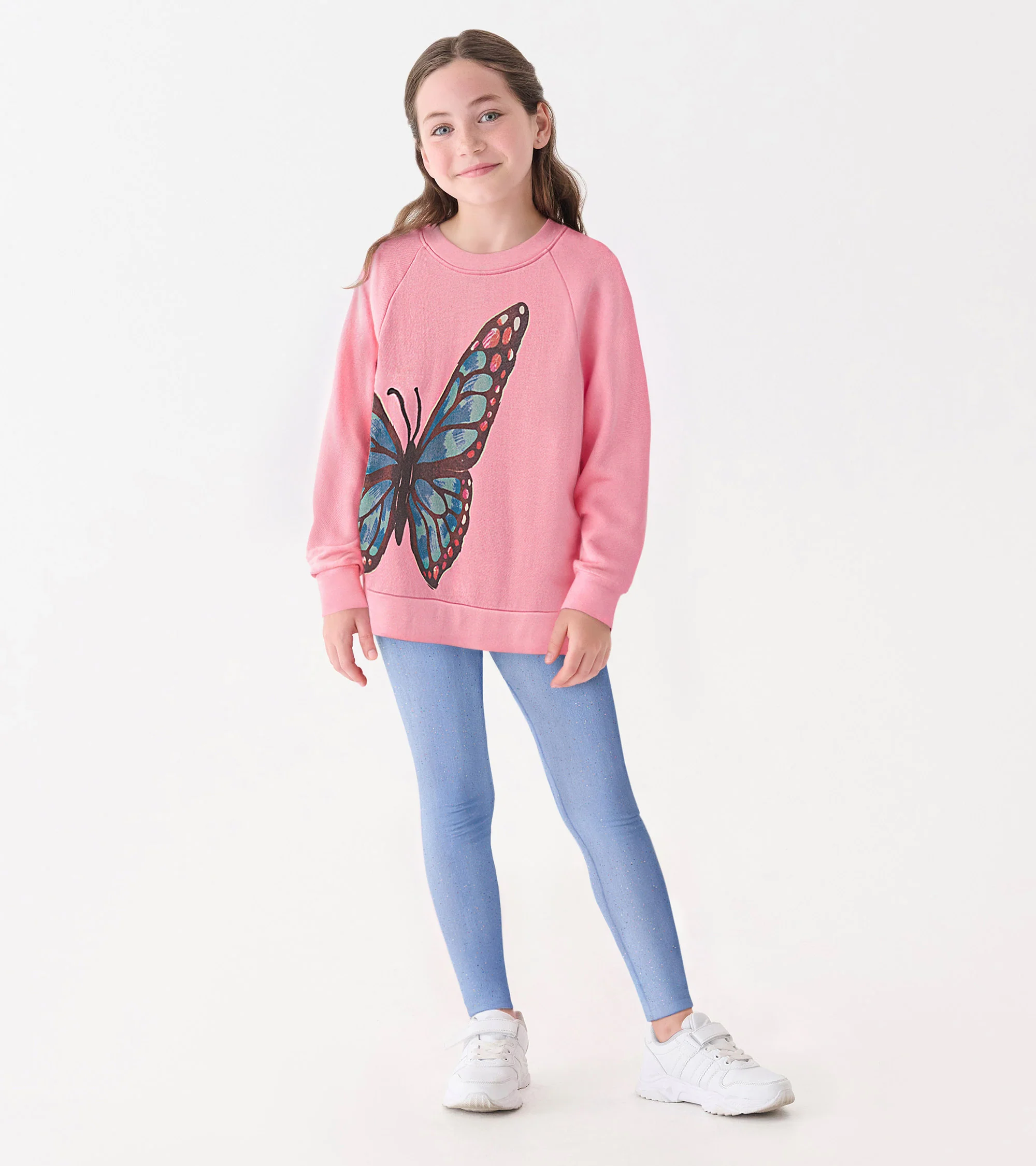Girls Sea Pink Butterfly Slouchy Pullover - Image 2