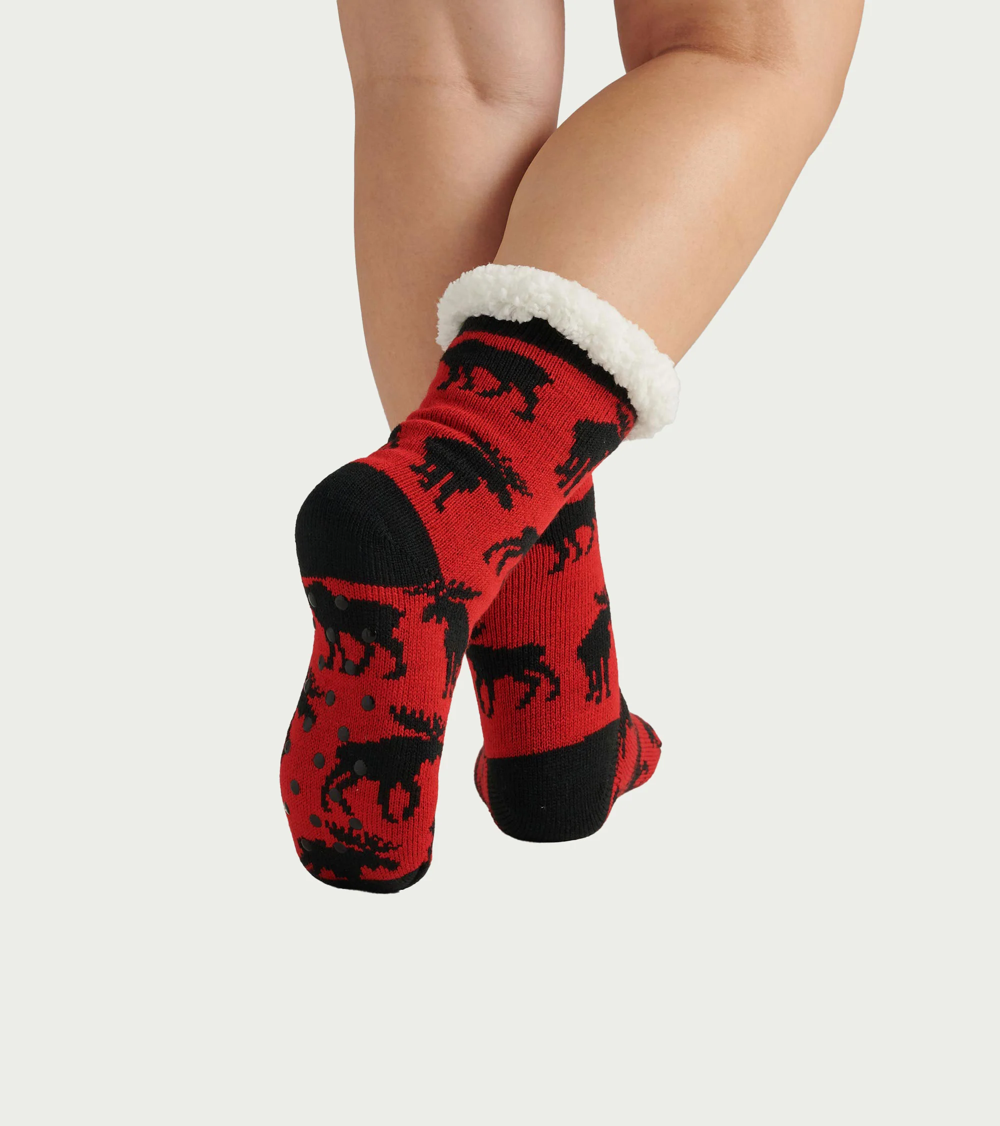 Moose On Red Women's Sherpa Lined Cabin Sock - Image 3